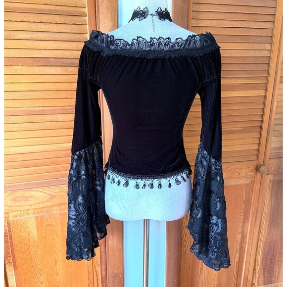 Devil Fashion Gothic Victorian Vampire Black Velvet Beaded Rose & Lace Top XXL - Picture 9 of 16
